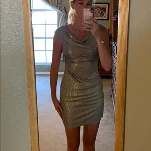 Cowl Neck Silver Dress